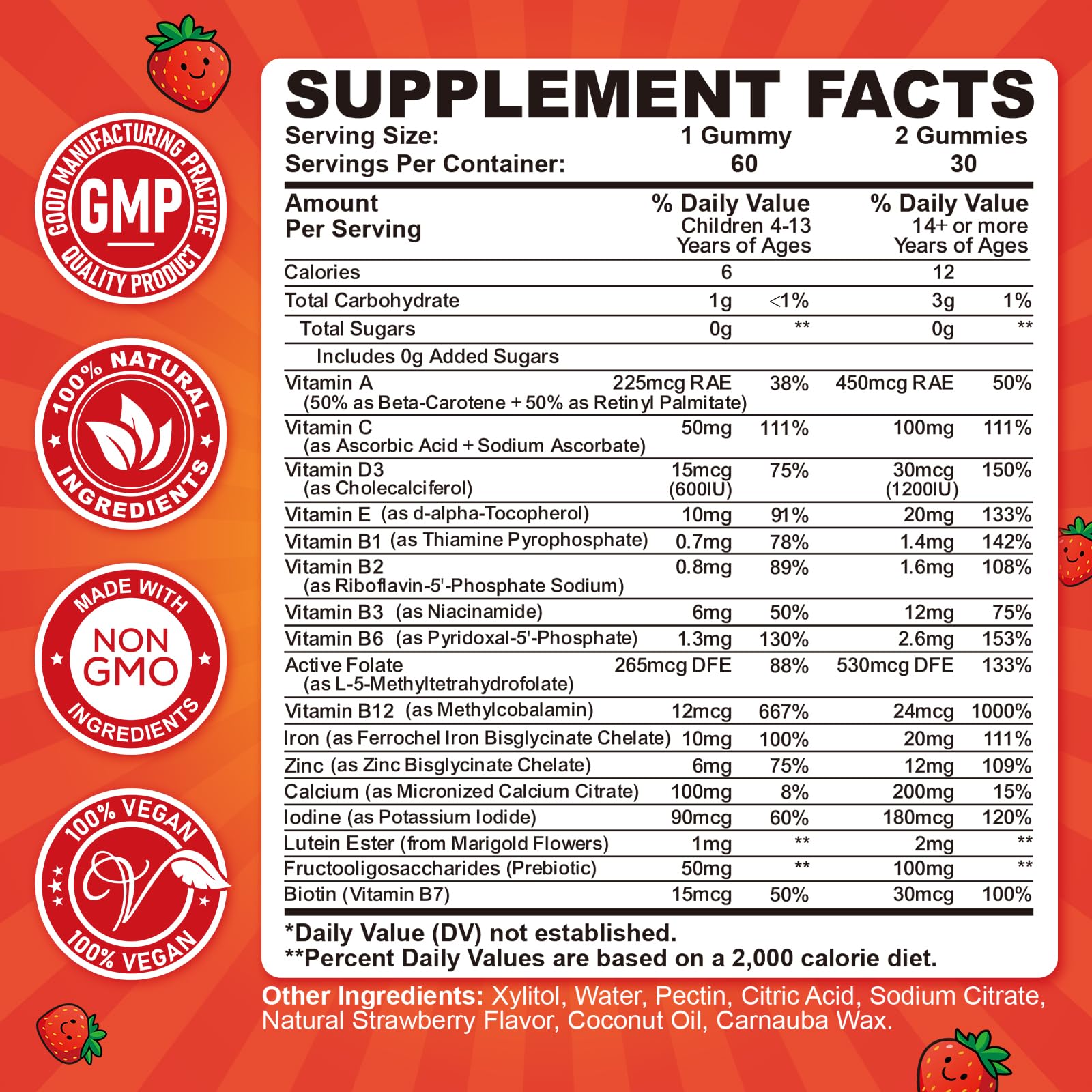 CFILIHTC Iron Gummies kids bottle-back; vitamin and mineral profile