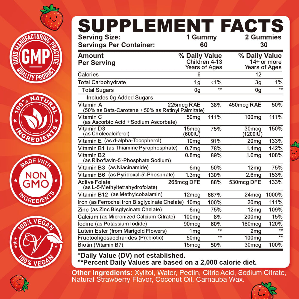 CFILIHTC Iron Gummies kids bottle-back; vitamin and mineral profile