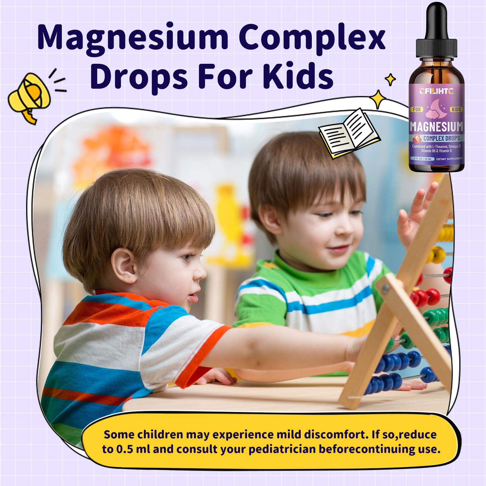 CFILIHTC Kids Magnesium Liquid Drops dropper dispense for adding to drinks