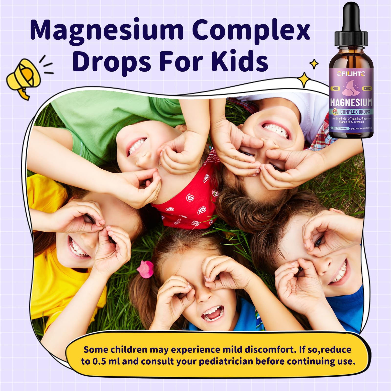 CFILIHTC Kids Magnesium Liquid drops shown with dropper for precise dosing