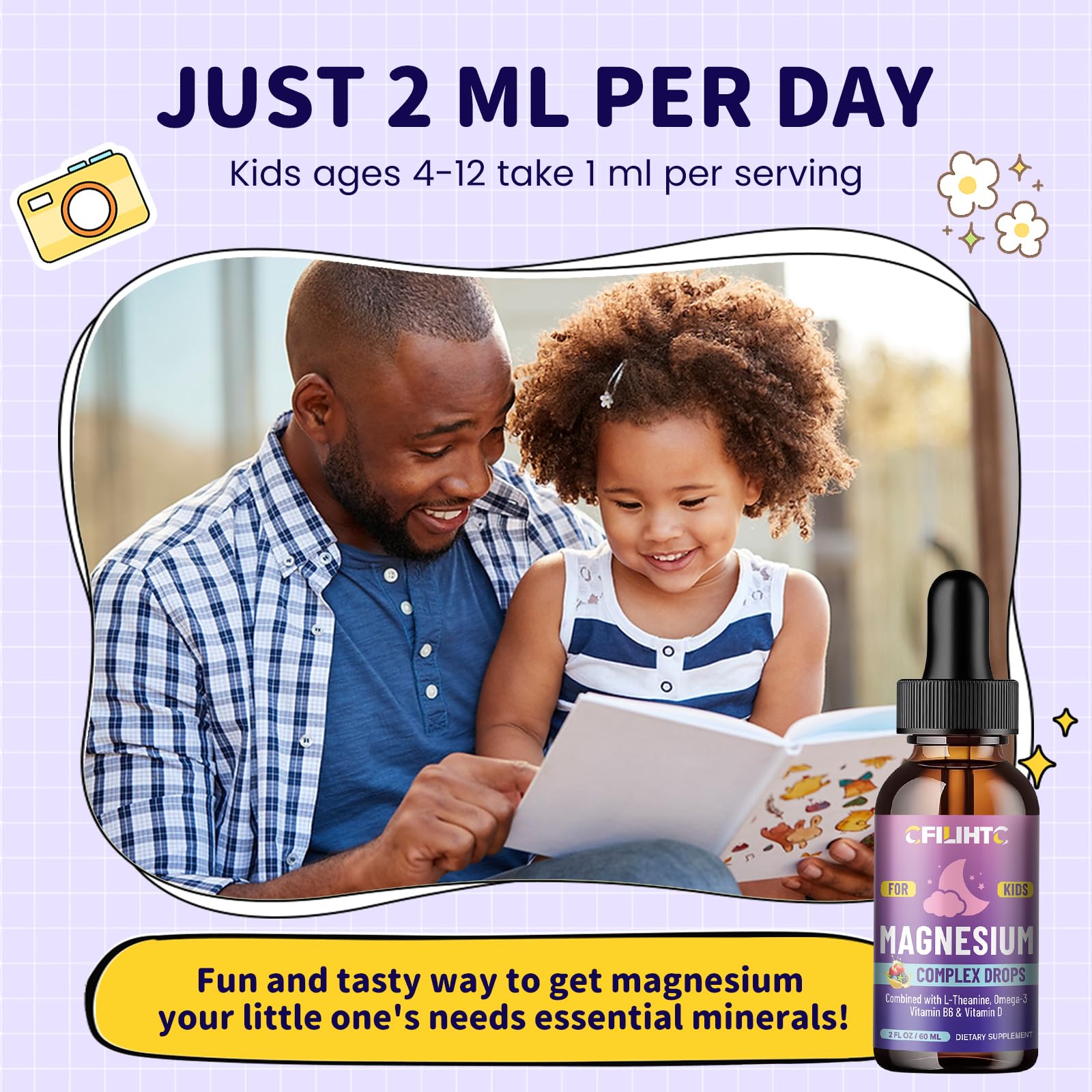 CFILIHTC magnesium drops with omega-3 and D3 for kids