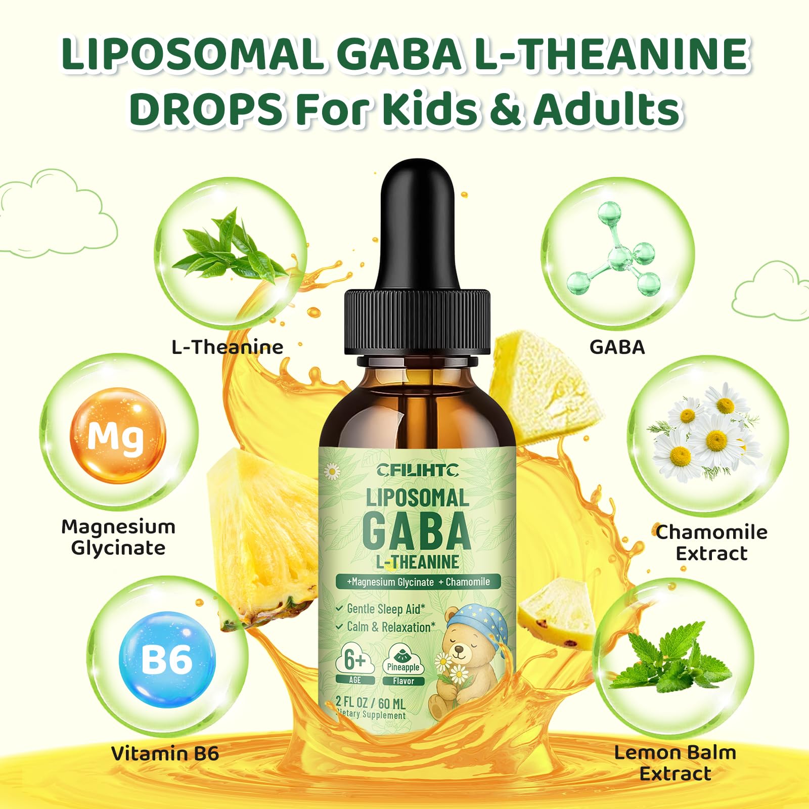 CFILIHTC liposomal GABA drops pineapple flavor in dropper for easy dosing
