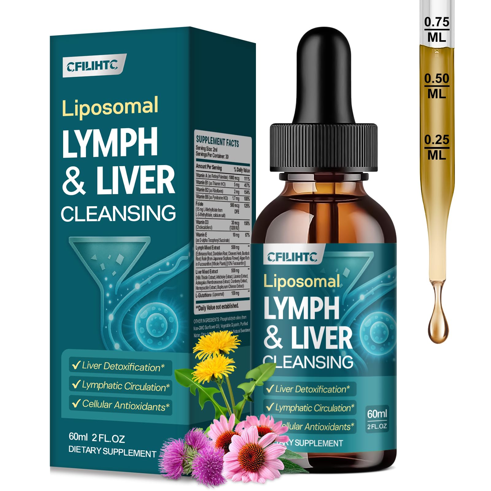 CFILIHTC Liposomal Lymphatic Drainage Drops bottle shown for detox support