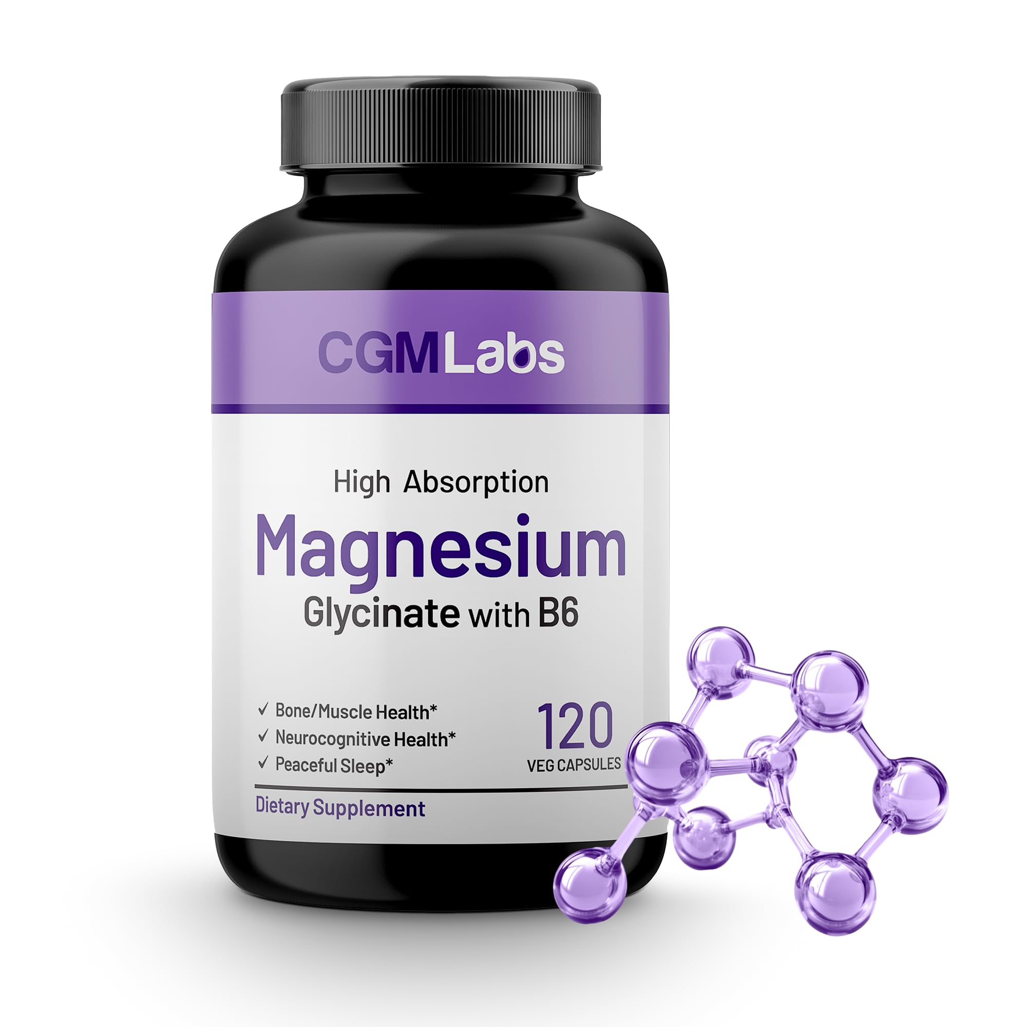 CGMLABS magnesium glycinate bottle front for daily high absorption