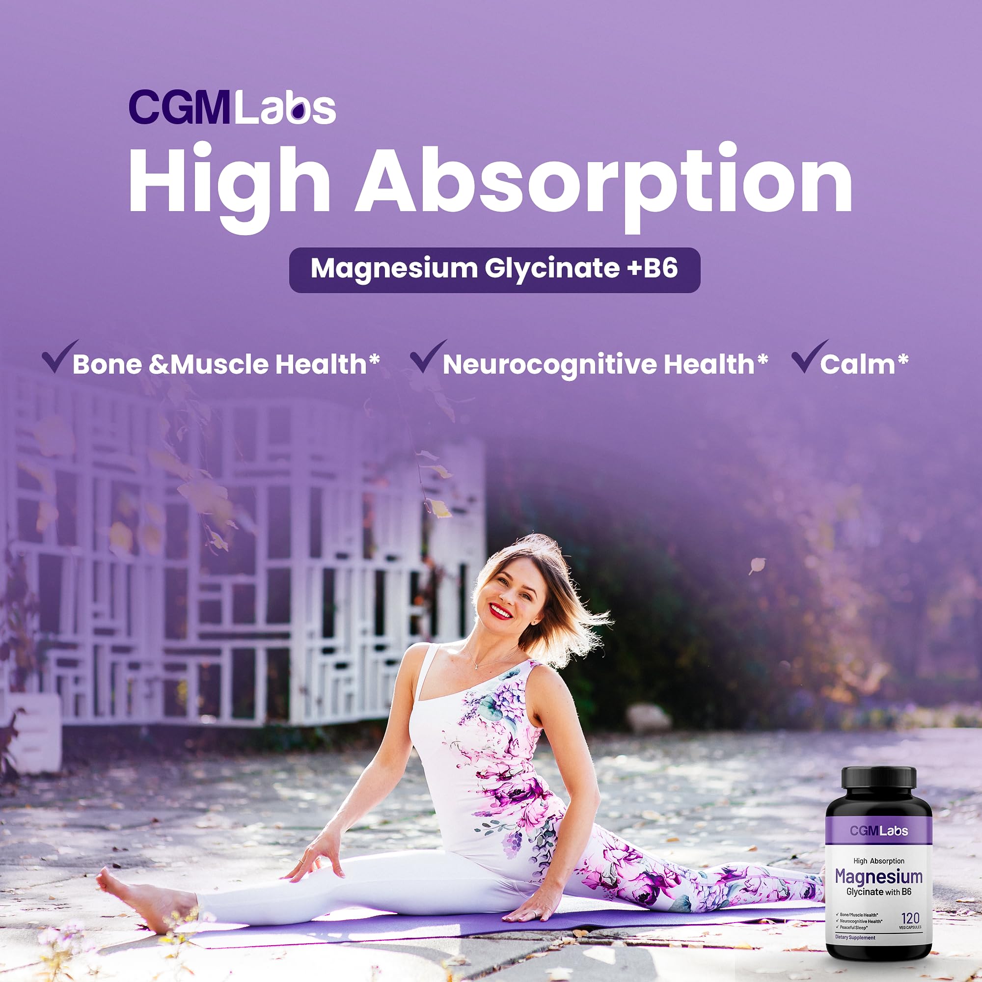 CGMLABS magnesium glycinate capsules close-up for gentle digestion