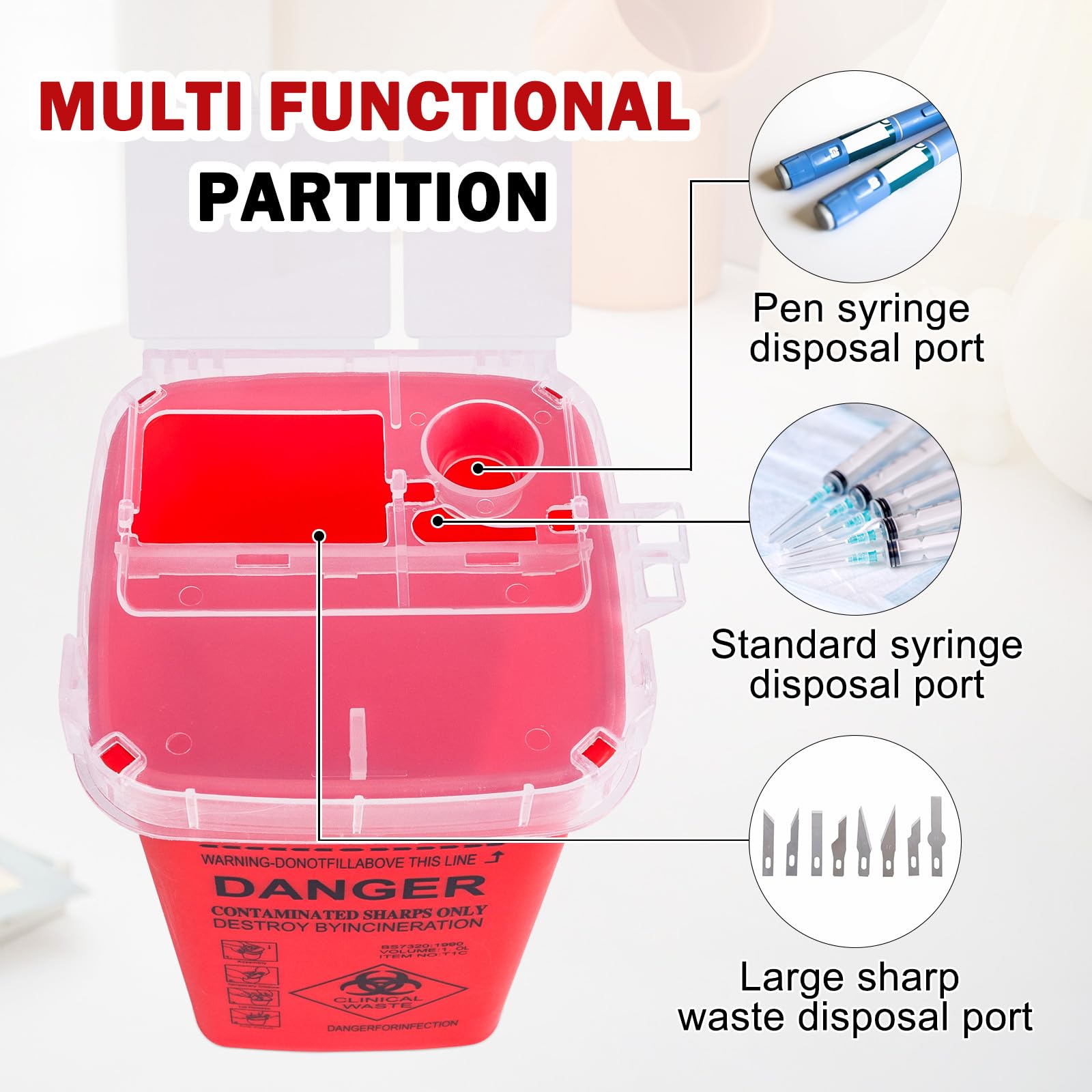 CHANGTIKEJI red sharps container one-quart capacity ideal for compact use