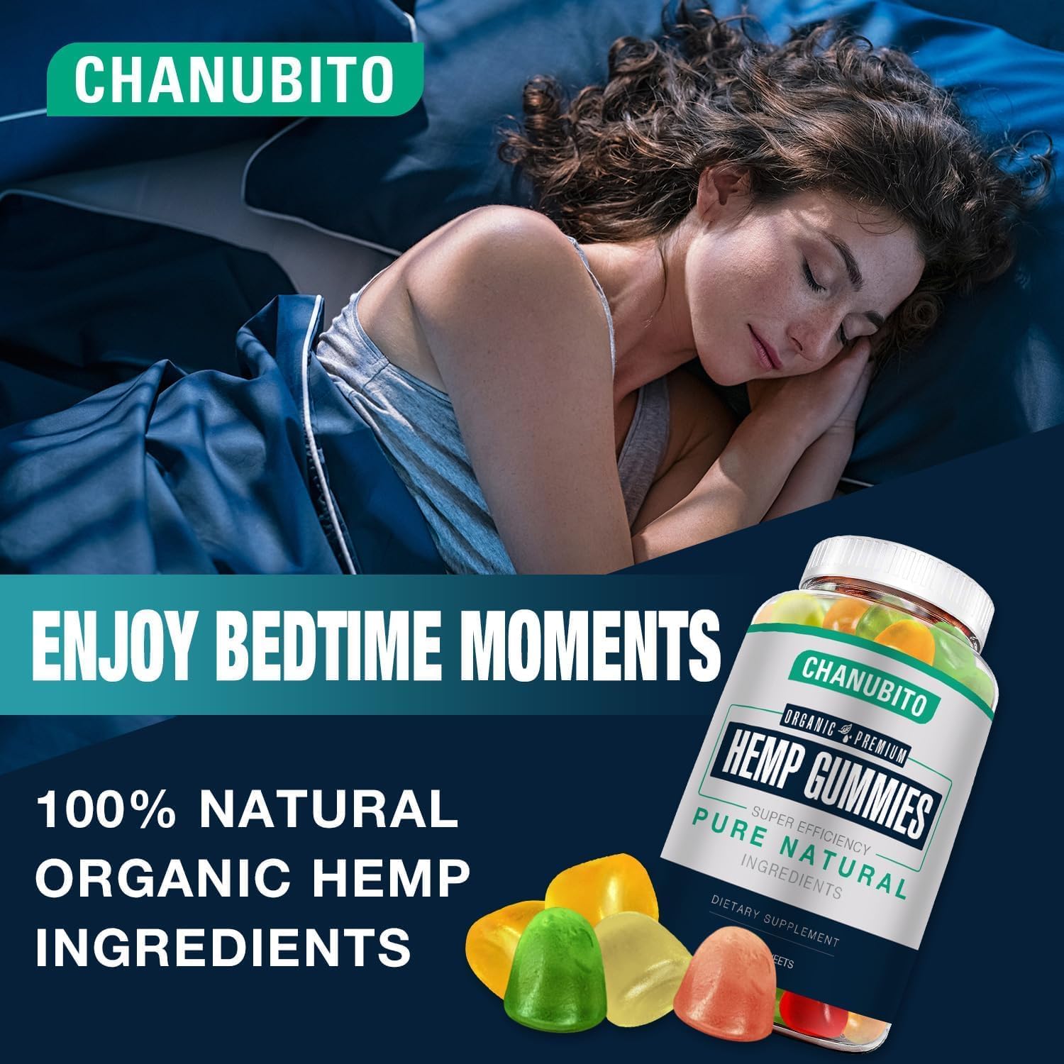 CHANUBITO hemp gummies closeup with fruity flavor inviting calm.