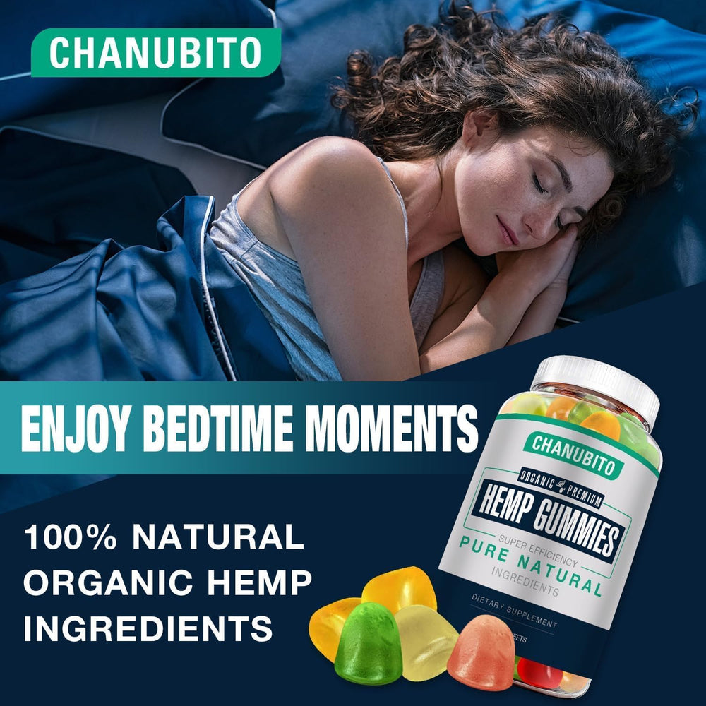 CHANUBITO hemp gummies closeup with fruity flavor inviting calm.