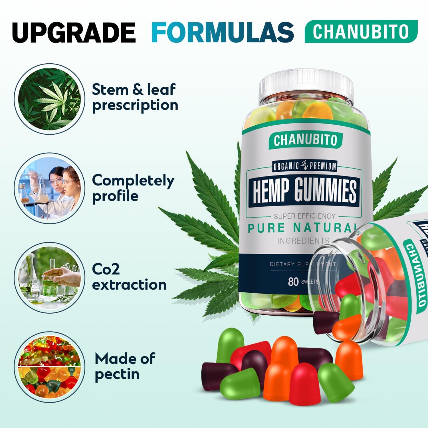 CHANUBITO Hemp Gummies fruity flavors closeup for enjoyable evening routine.