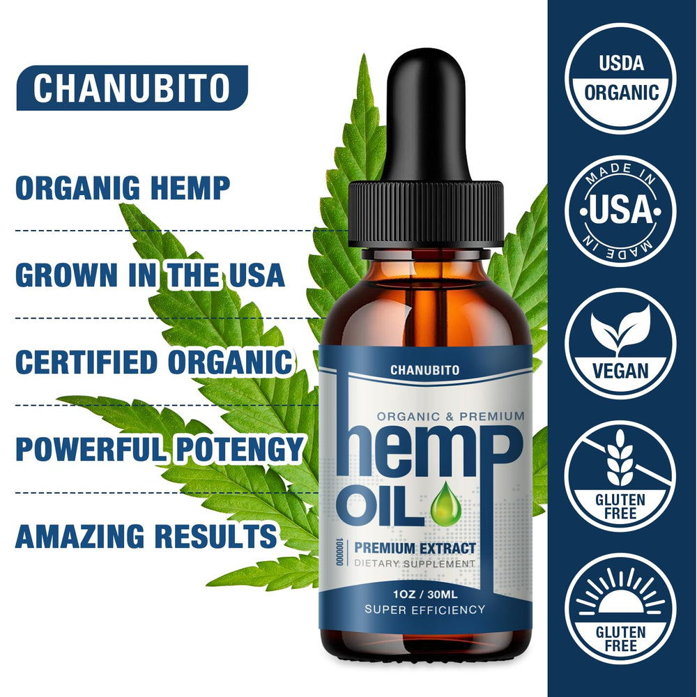 CHANUBITO hemp oil vegan non-GMO label signals clean plant-based tincture.