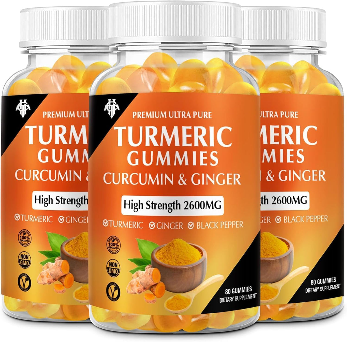 CHANUBITO turmeric curcumin gummies bottle front, easy daily supplement for immune and joint support.