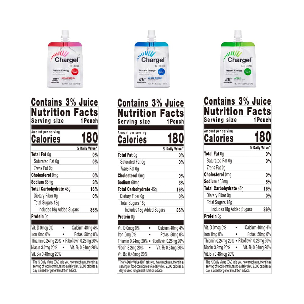 Chargel serving provides 180 calories for quick energy