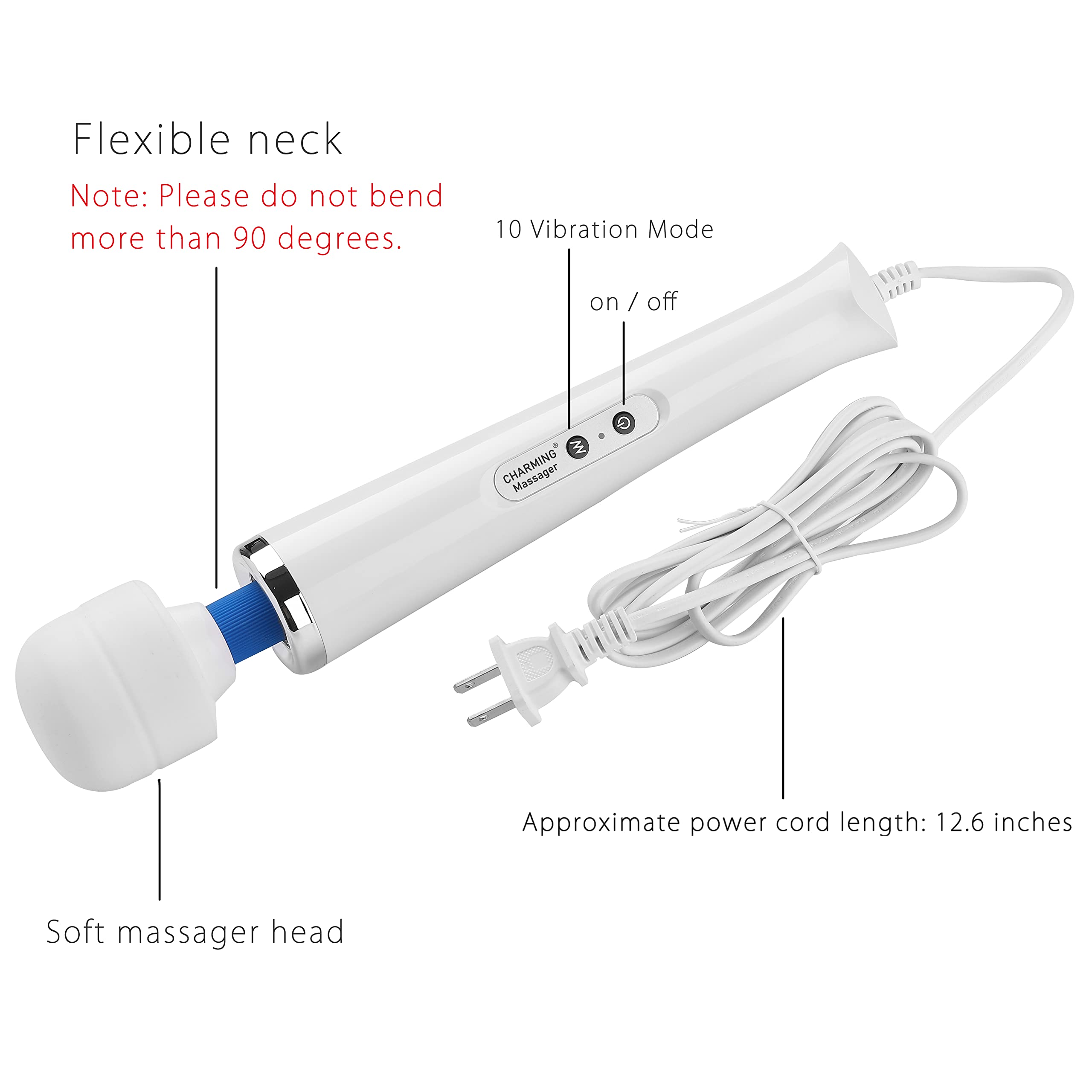 CHARMING 75-inch cord offers flexible massage without battery worries.