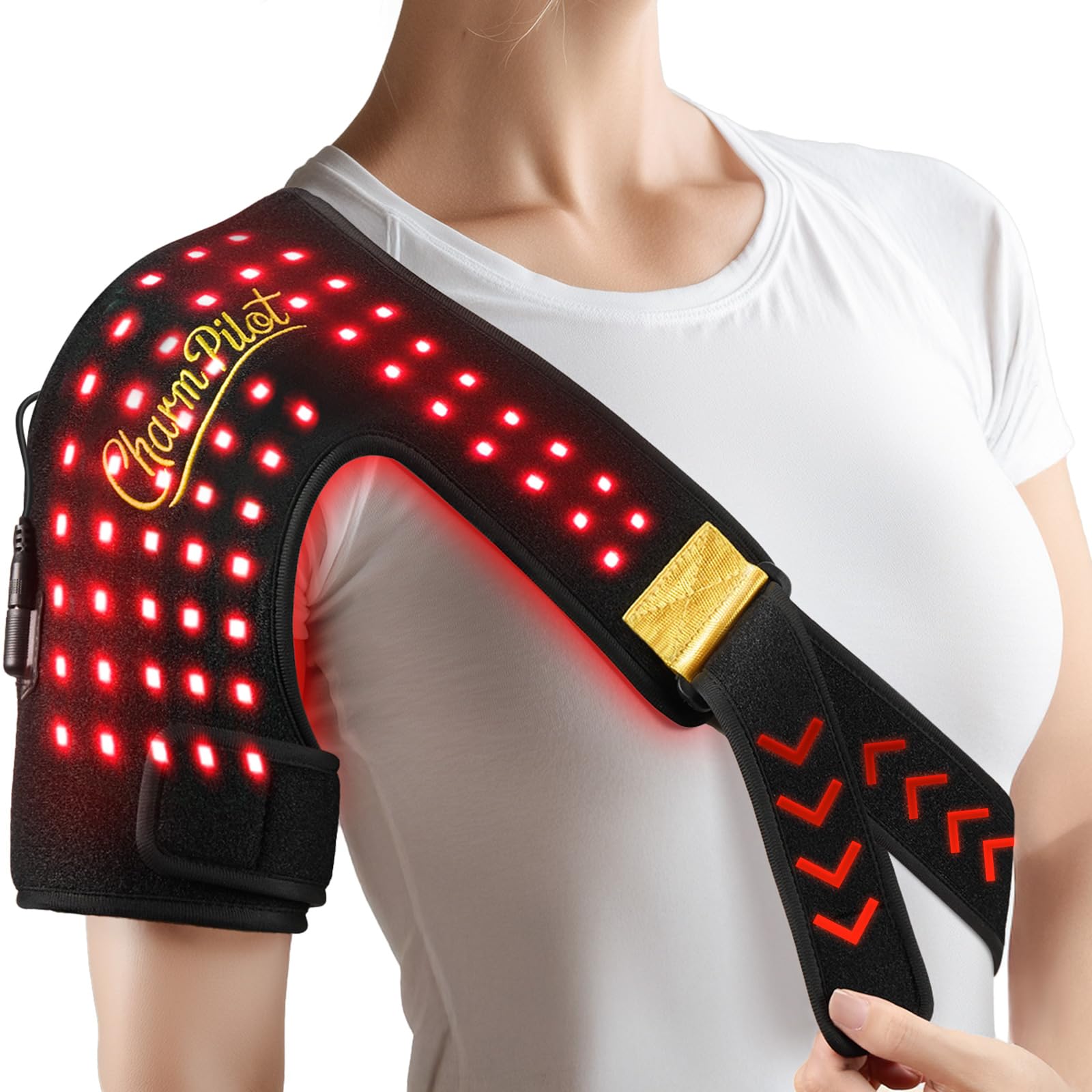 Charmpilot shoulder pad front view with 86 LEDs for targeted light therapy.