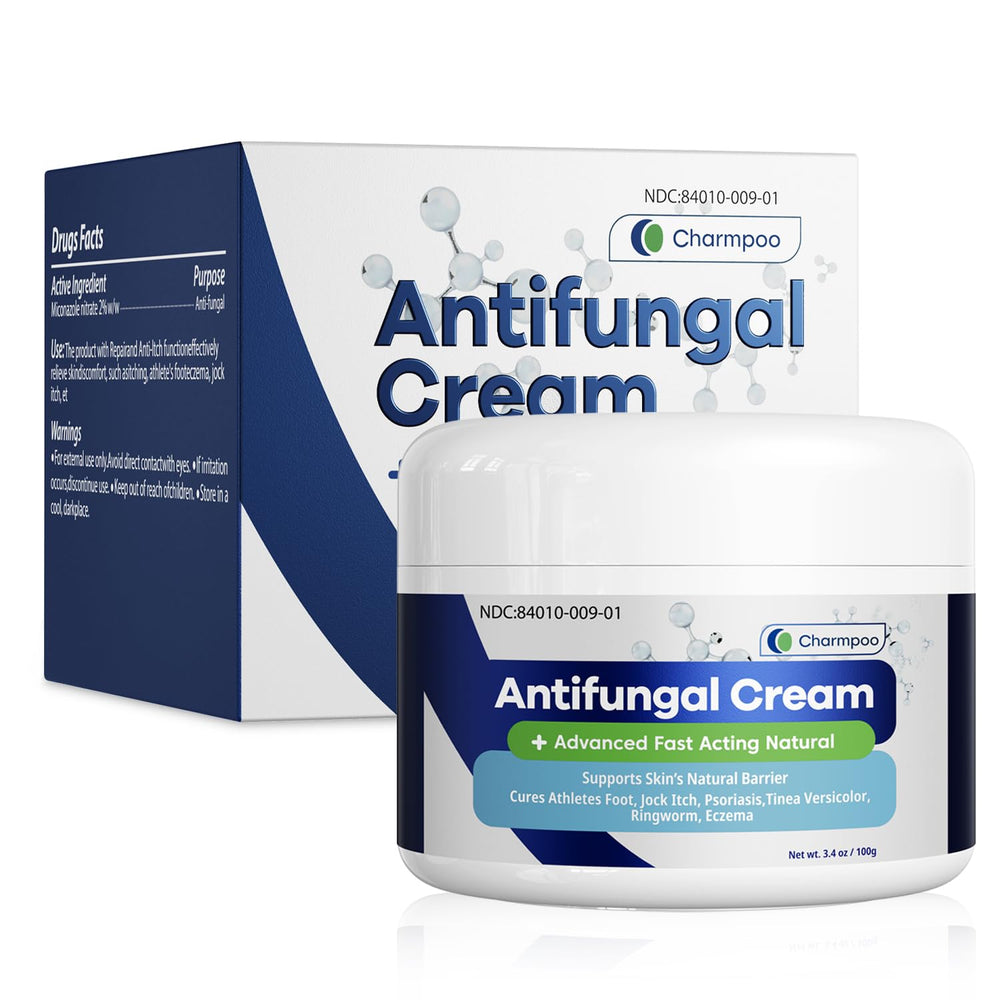 Charmpoo antifungal cream bottle shows easy-to-use packaging for quick relief