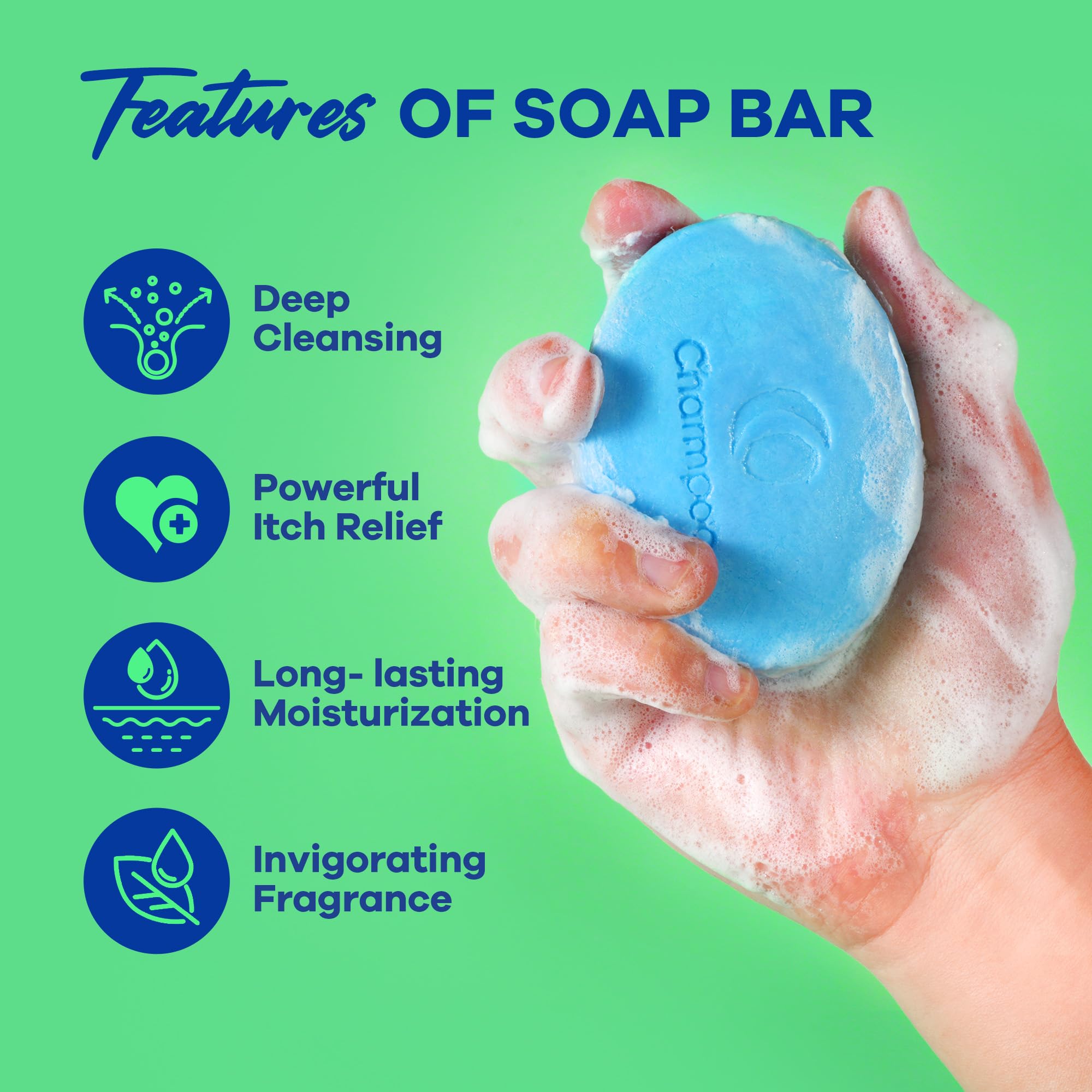 CHARMPOO antifungal soap shea butter bar delivers gentle moisture during use