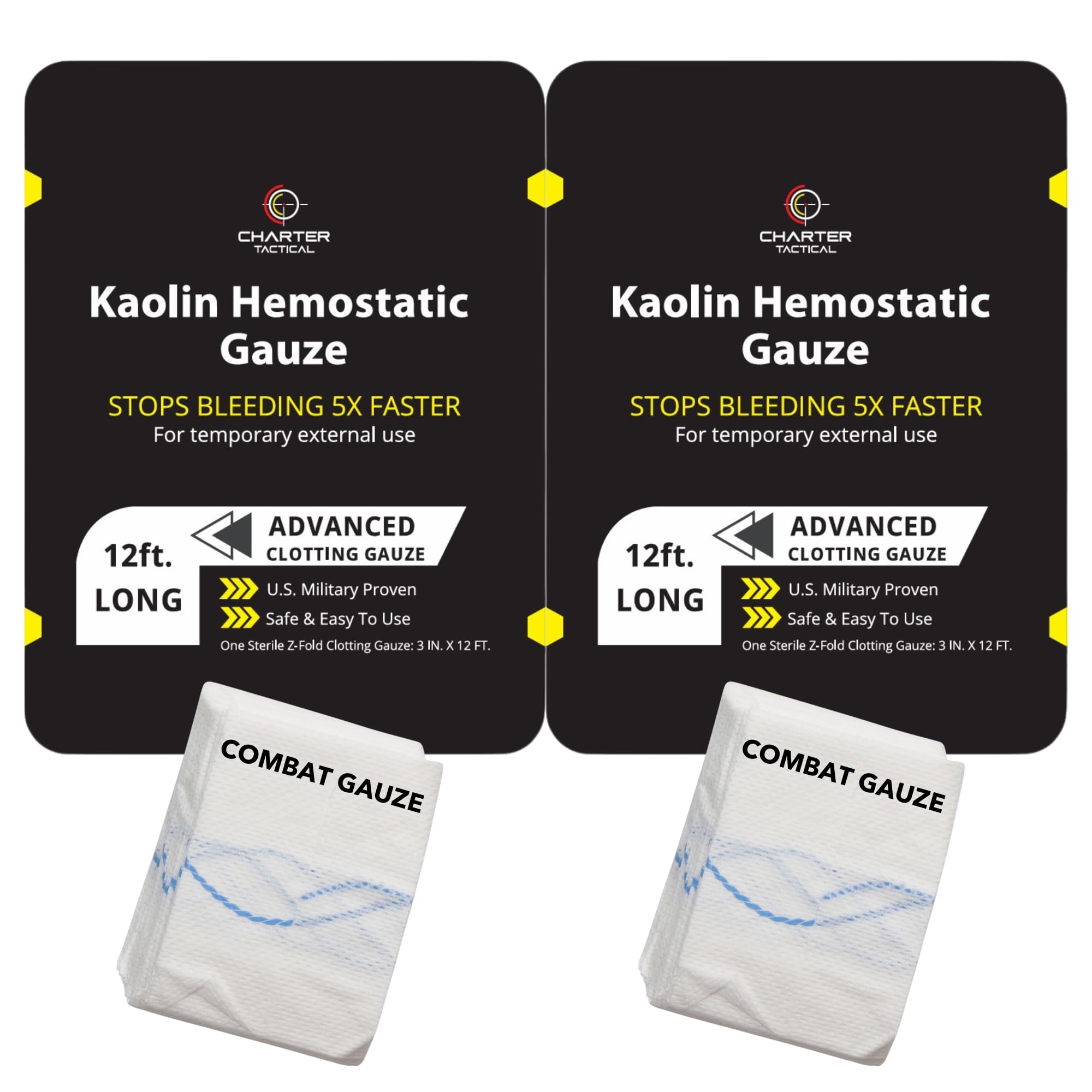 Charter Tactical Quick Clotting Combat Gauze demonstrates rapid bleeding control in a field wound scenario.