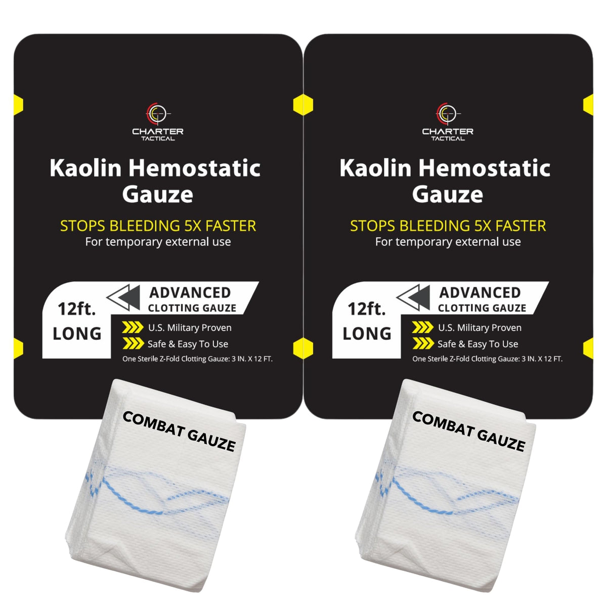Charter Tactical Quick Clotting Combat Gauze demonstrates rapid bleeding control in a field wound scenario.
