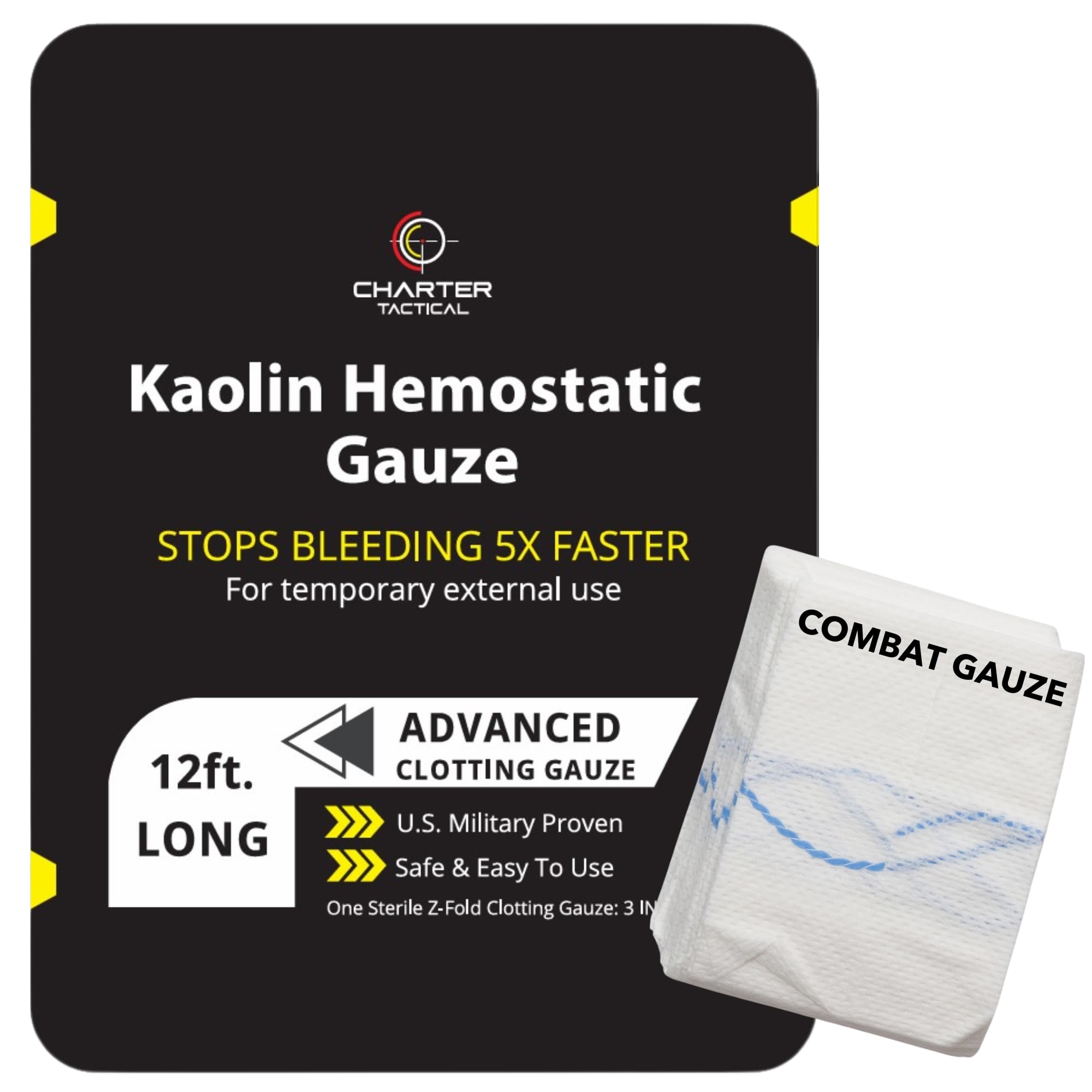 Charter Tactical quick clotting gauze in action for rapid wound packing in the field