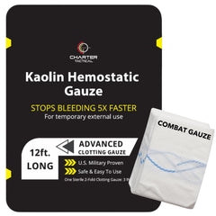 Charter Tactical quick clotting gauze in action for rapid wound packing in the field