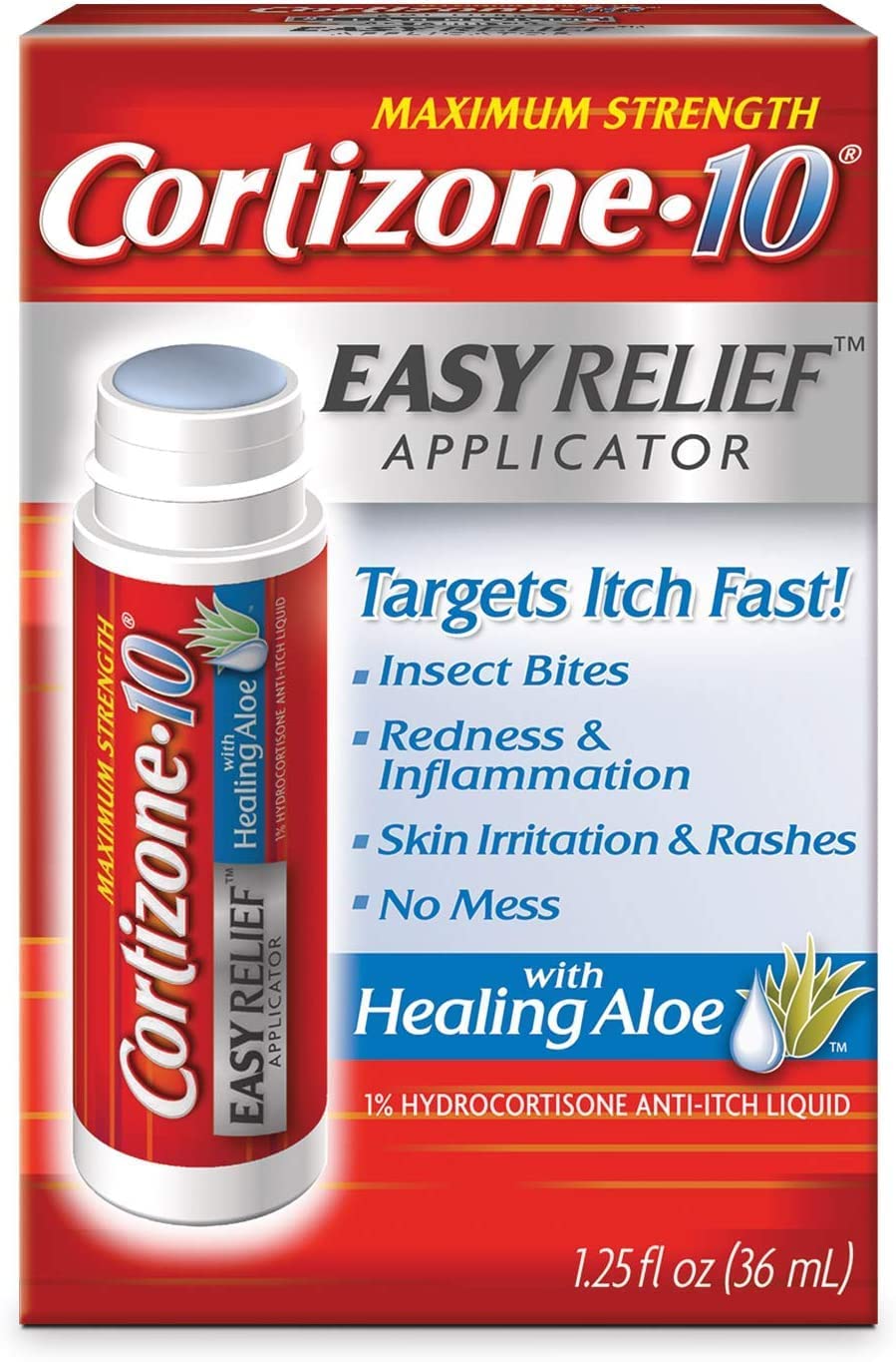 Chattem Cortizone-10 con aplicador muestra alivio rápido para irritaciones.