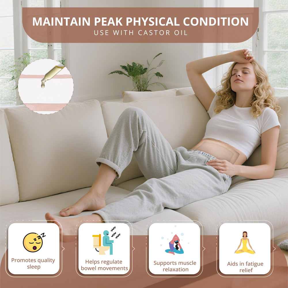 CHAVELLY Castor Oil Pack Wraps organic cotton fabric offers breathable, hypoallergenic skin-friendly support.
