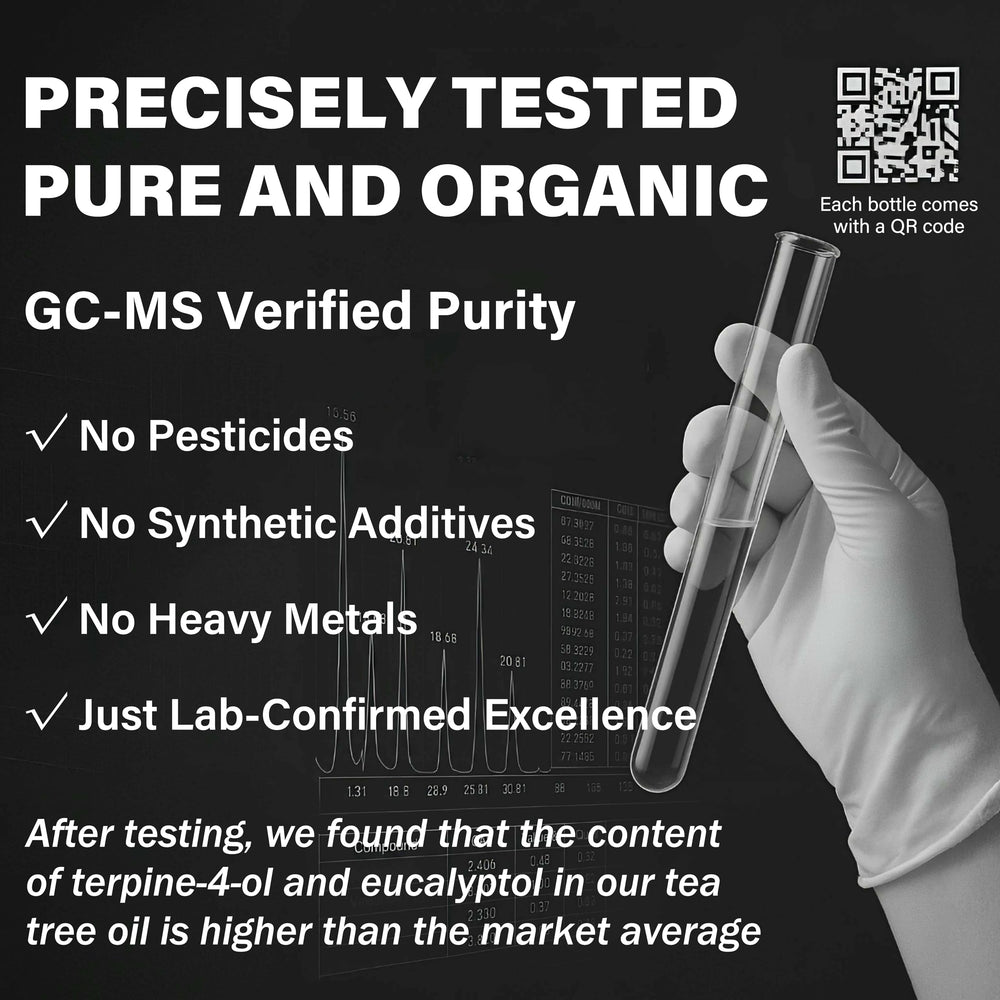 CHDGSJ Tea Tree Oil lab testing badge ensuring purity