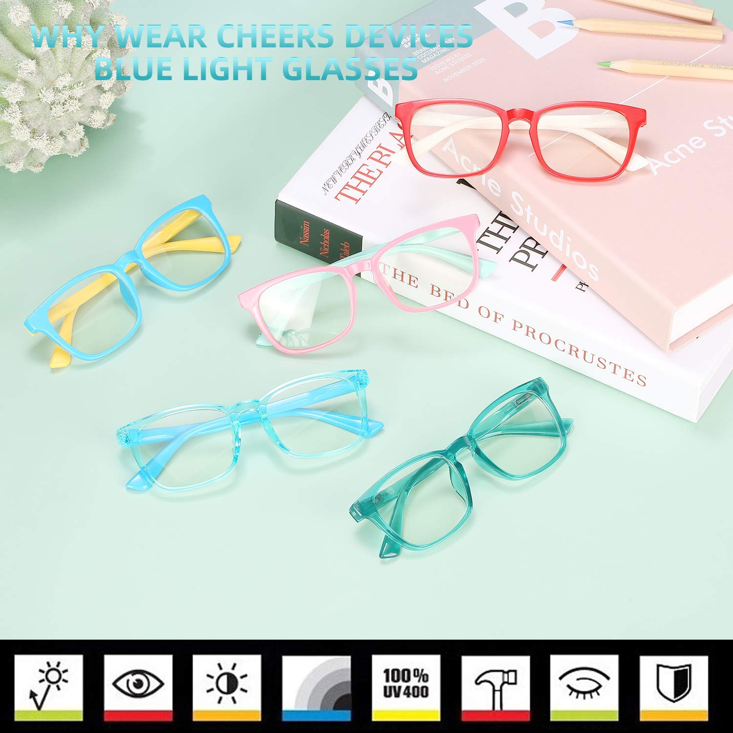 CHEERS DEVICES blue light glasses for kids being worn during school activities