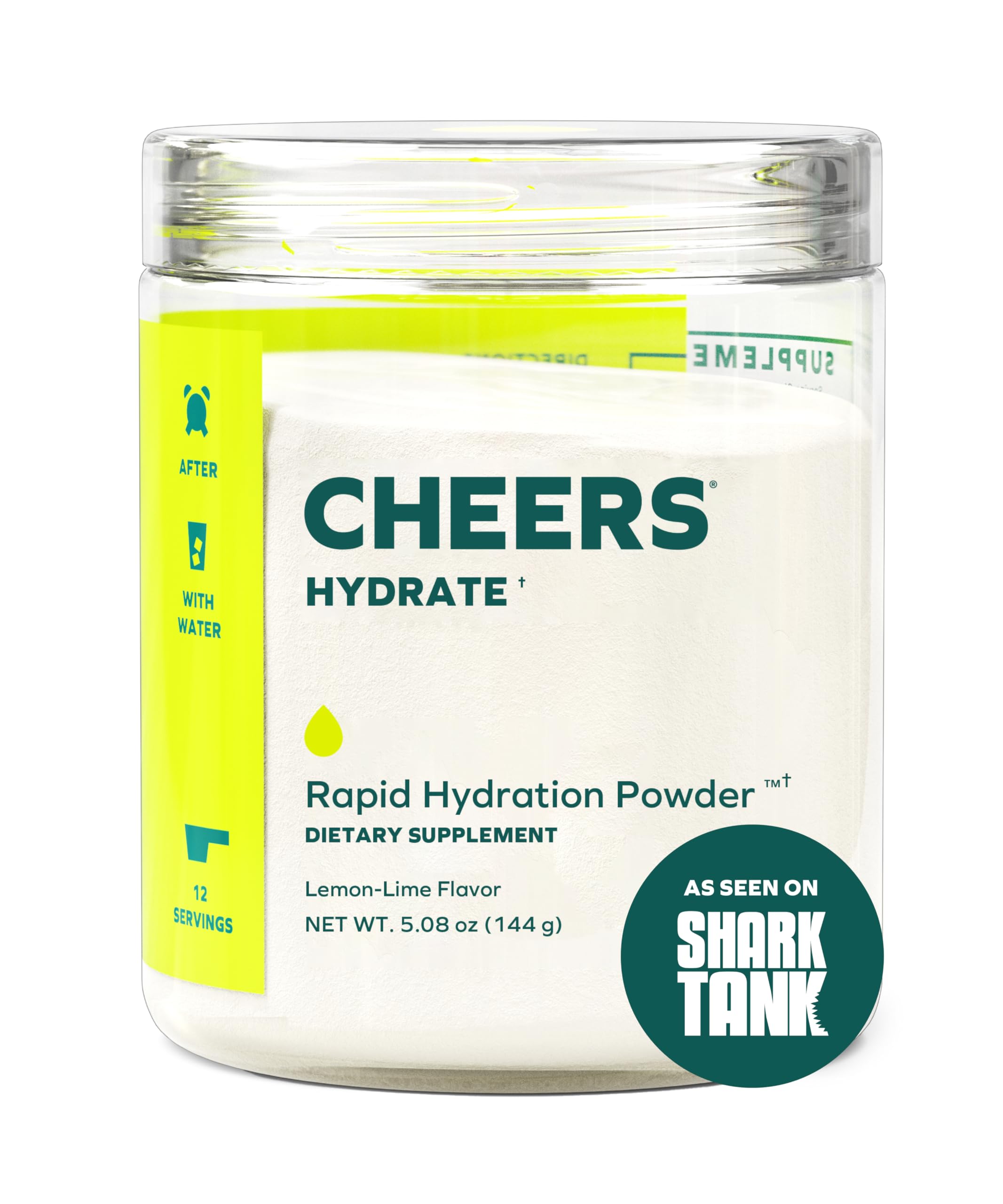 Cheers Hydrate bottle pours lemon-lime flavor for quick hydration.