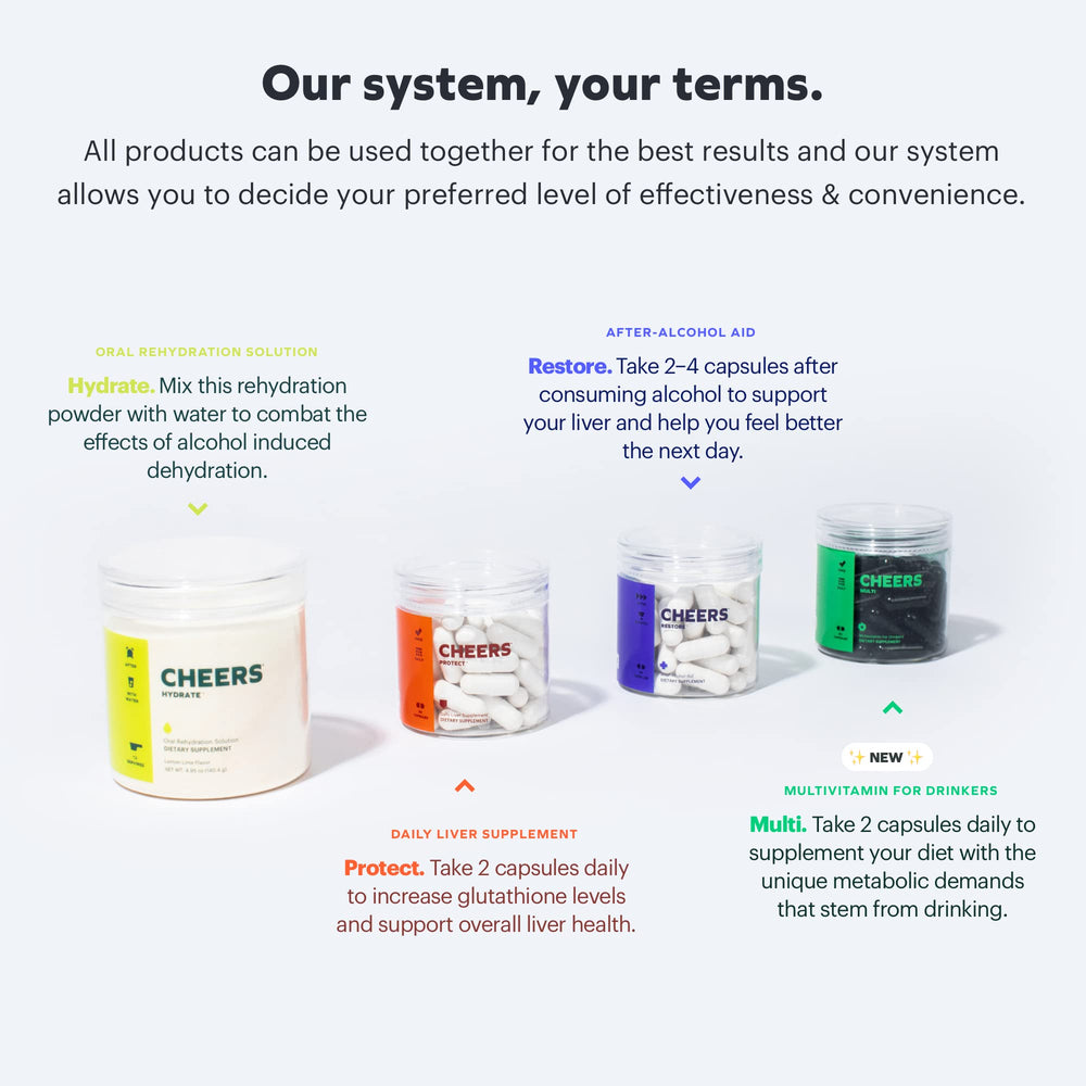 An organized pill tray with Cheers Liver Combo capsules for daily routine