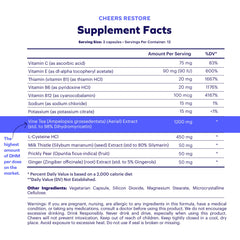 Cheers Liver Combo Restore capsules close-up highlighting DHM per dose