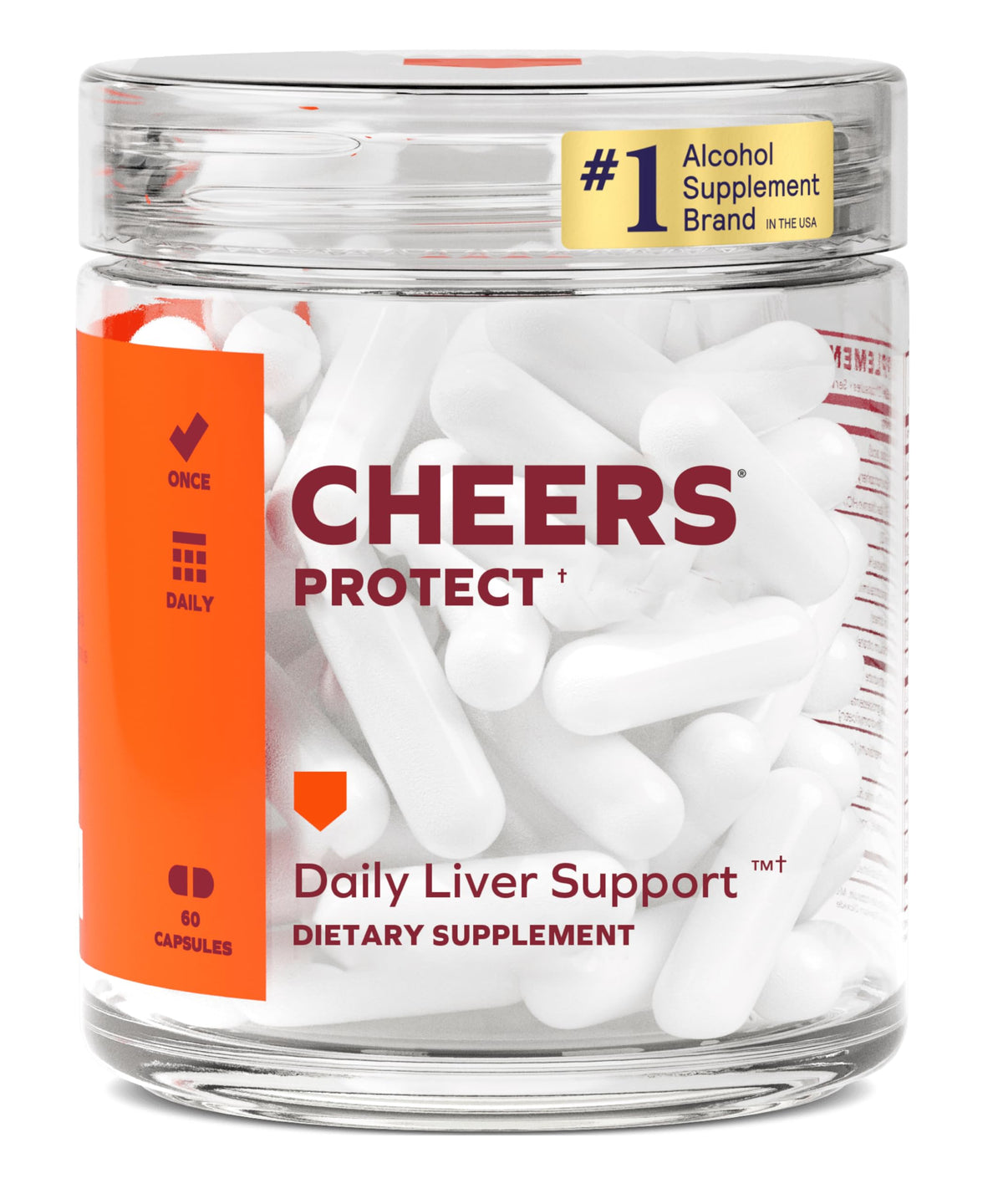 Cheers Protect bottle front offering daily liver support at a glance.
