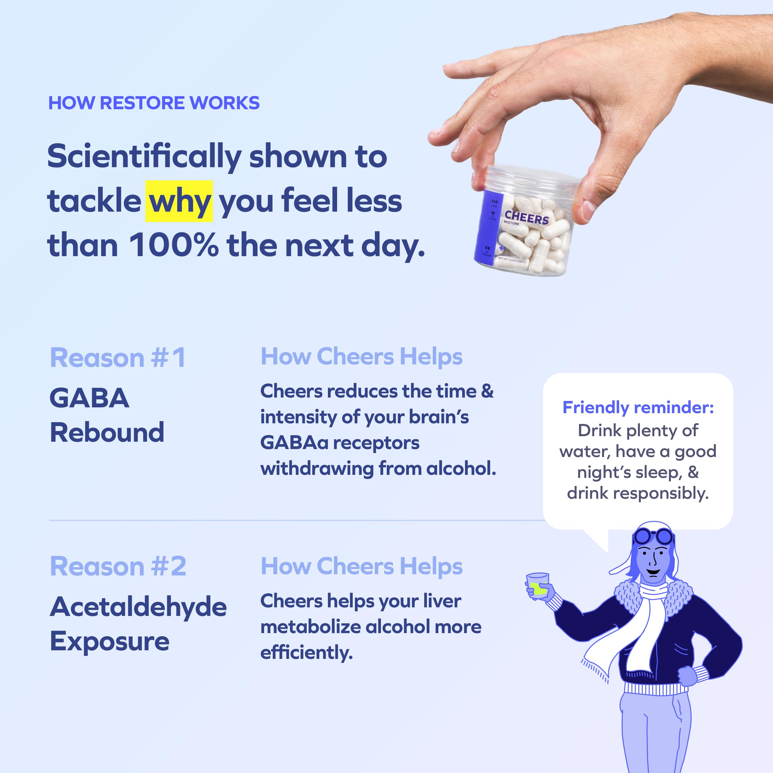 Cheers R&R label close-up highlighting DHM and herbal ingredients for mornings