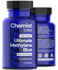 Chemist Labs Methylene Blue capsules in bottle for daily use.