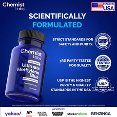 Close-up of a 10 mg Chemist Labs methylene blue capsule.