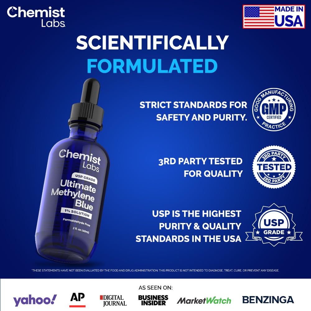 Chemist Labs Methylene Blue drops dropper illustrating precise dosing