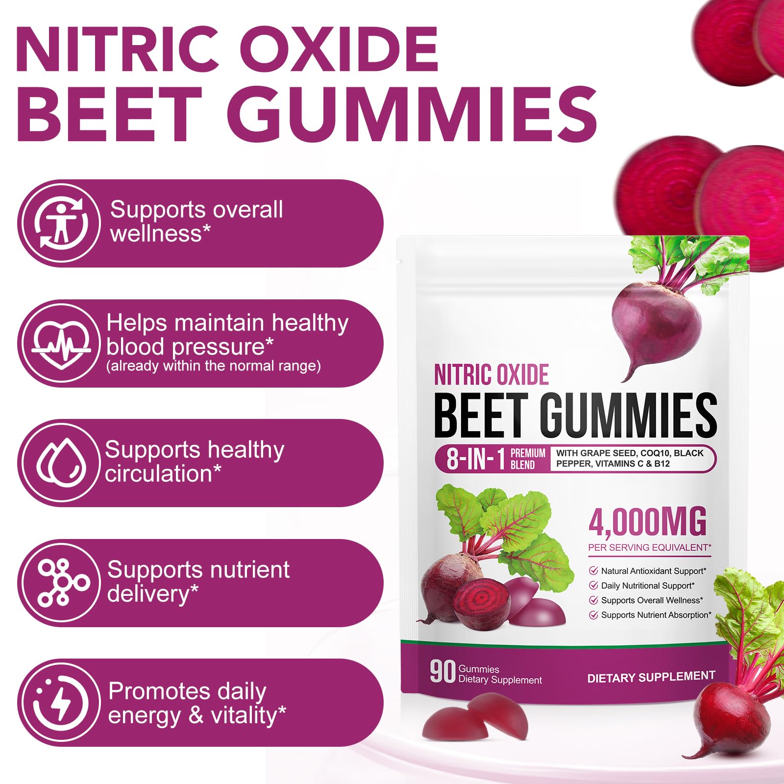 chenyayun beet root gummies closeup shows chewy texture and sugar-free formula