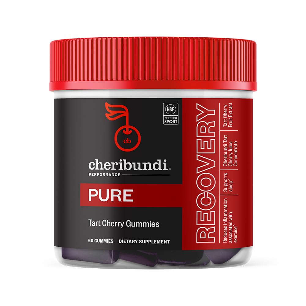 Cheribundi Tart Cherry Gummies packaging for easy daily recovery support.