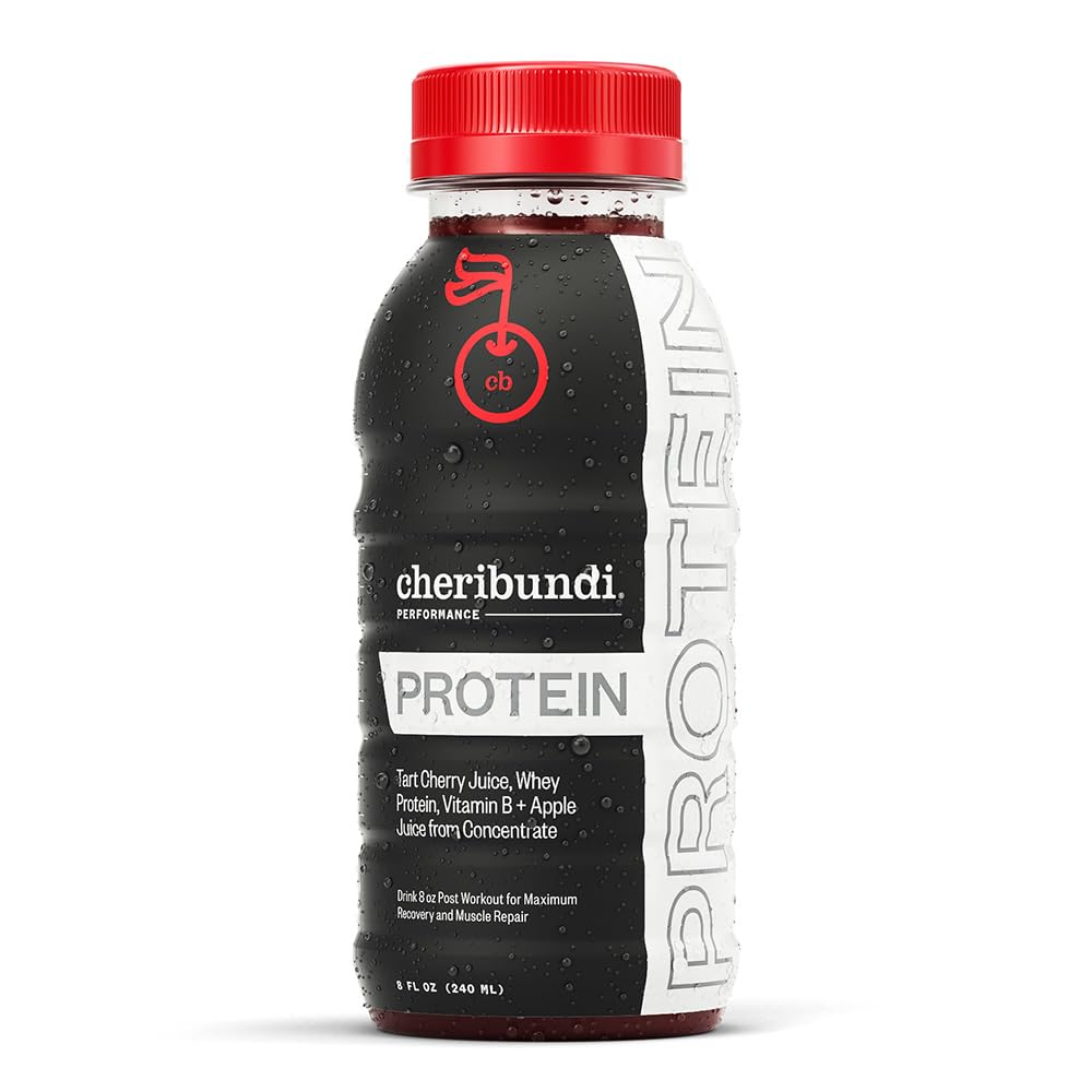 Cheribundi Tart Cherry Protein bottle 8oz ready for post-workout recovery.