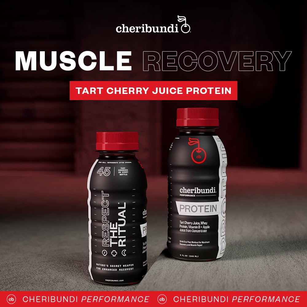 Close-up of Cheribundi Tart Cherry Protein label showing whey protein content.