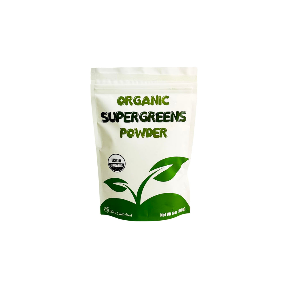 Chérie Sweet Heart Supergreens powder bottle for easy daily greens boost.