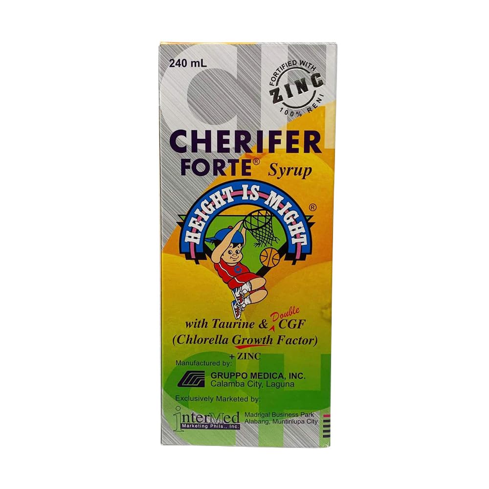 Cherifer Forte Syrup orange bottle shows kid-friendly flavor and growth support