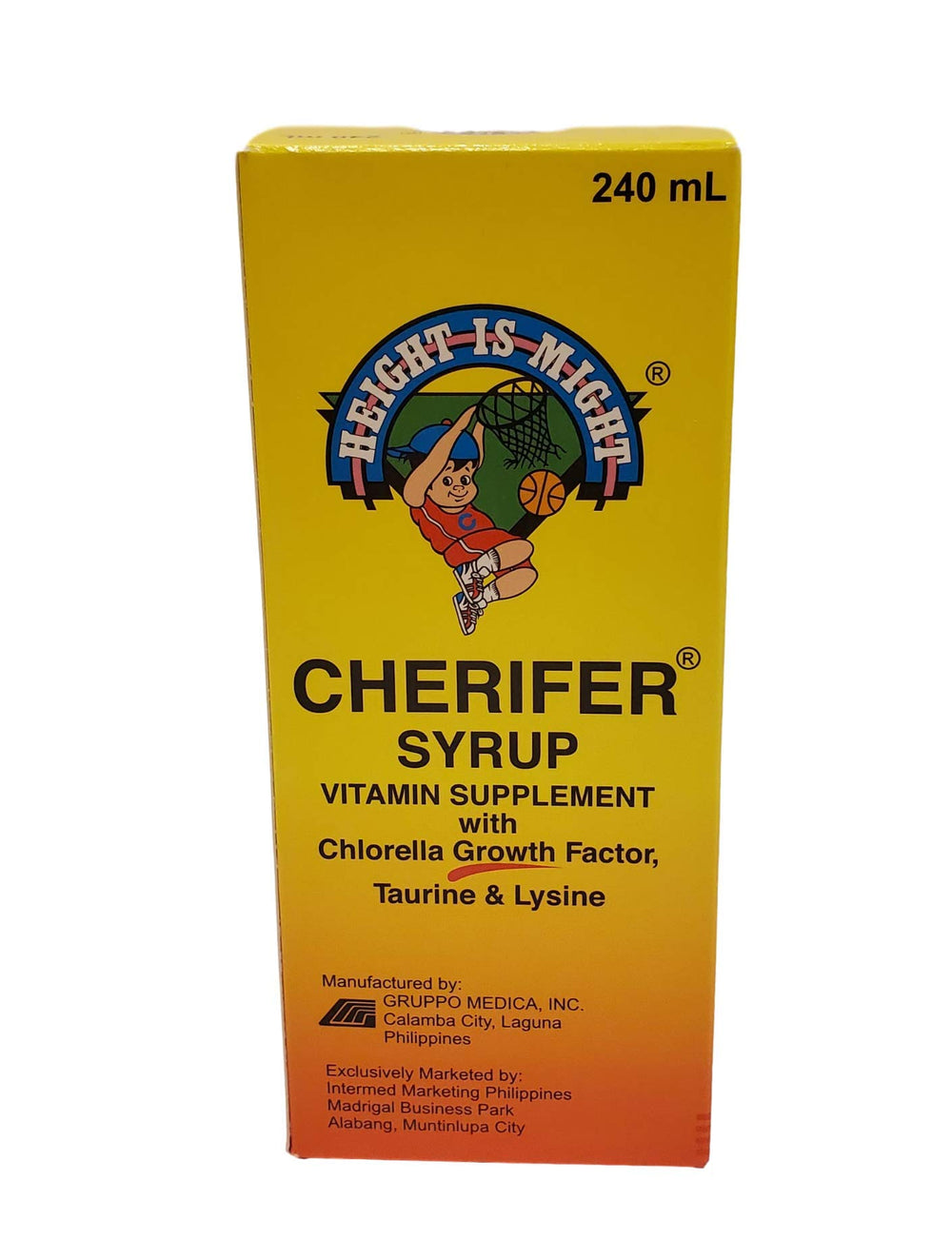 Cherifer Syrup label close-up highlighting CGF Taurine and Lysine for balanced nutrition