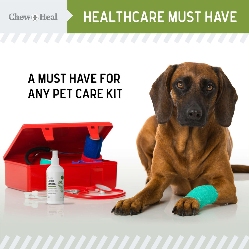 Chew + Heal Labs non-toxic dog bandage spray safe if licked by pets.
