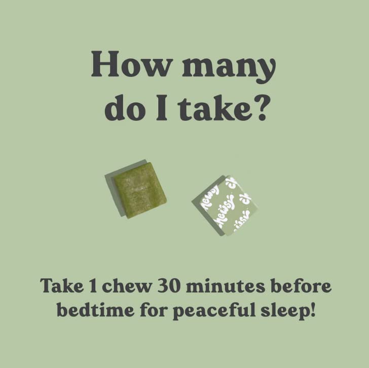CHEWSY Peaceful Sleep packaging and ingredients including lemon balm and magnolia