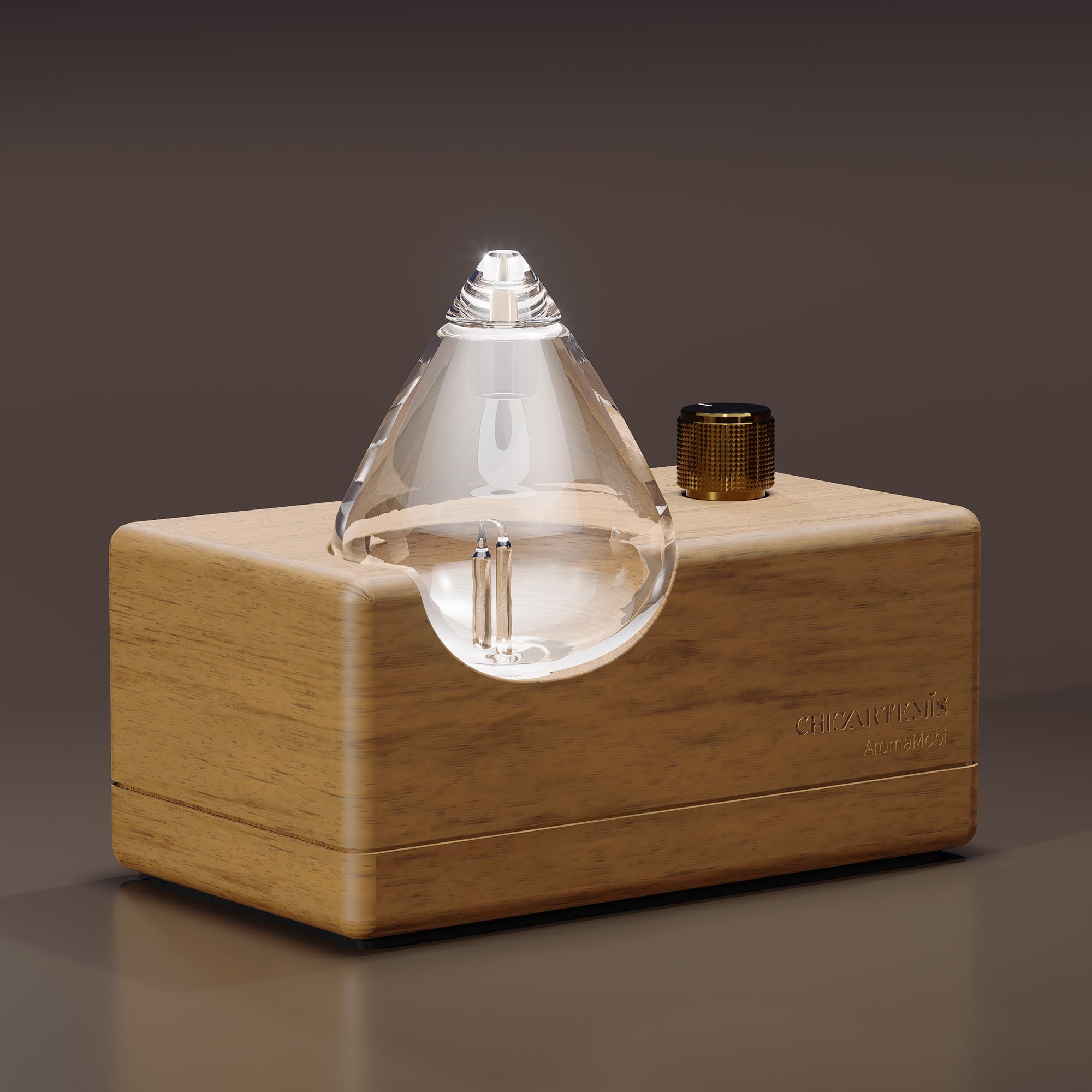CHEZARTEMIS Waterdrop Glass Diffuser with wooden base for portable aroma