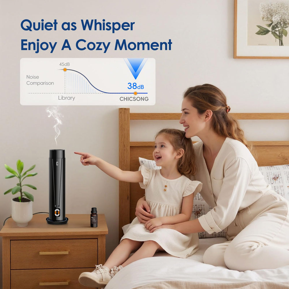 Chicsong remote control diffuser enables easy aroma scheduling.