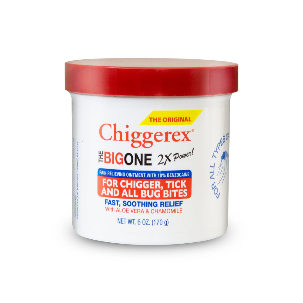 Chiggerex 2X Power ointment bottle close-up for bug bite relief