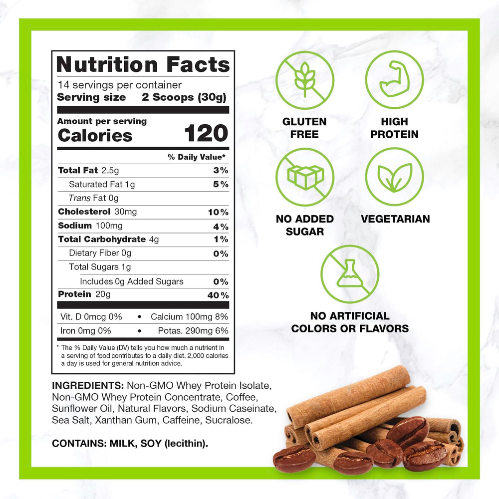 CHIKE Cinnamon Protein Coffee packaging displays a 14-serving bag for convenience