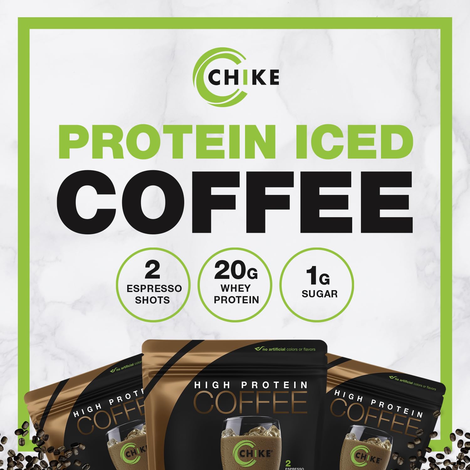 CHIKE Mocha High Protein Iced Coffee glass with ice for a refreshing pick-me-up